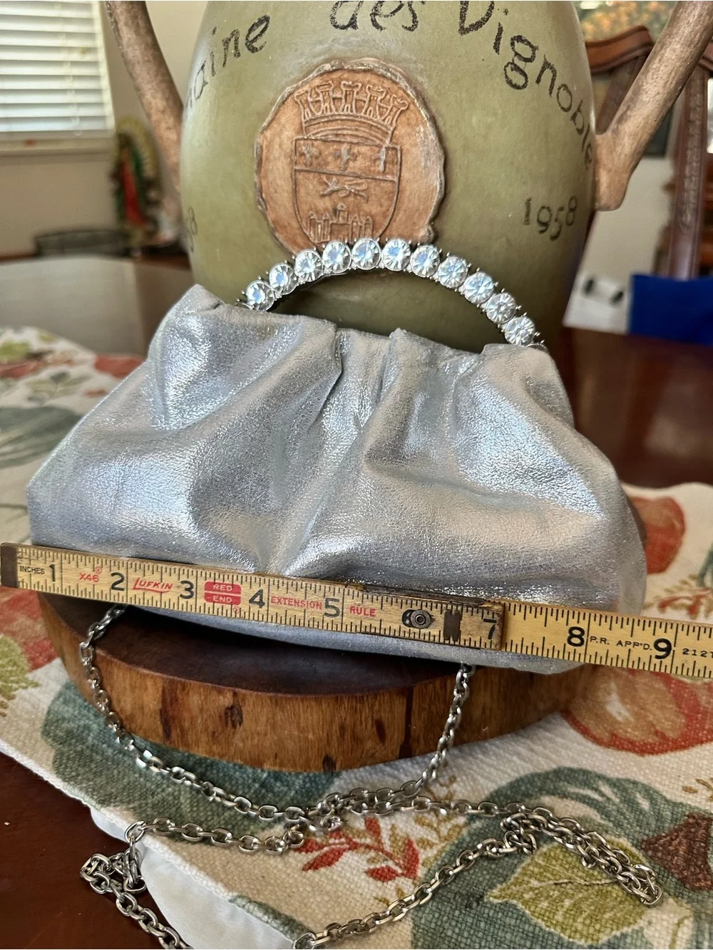 Silver Crystal-Handle Evening Clutch